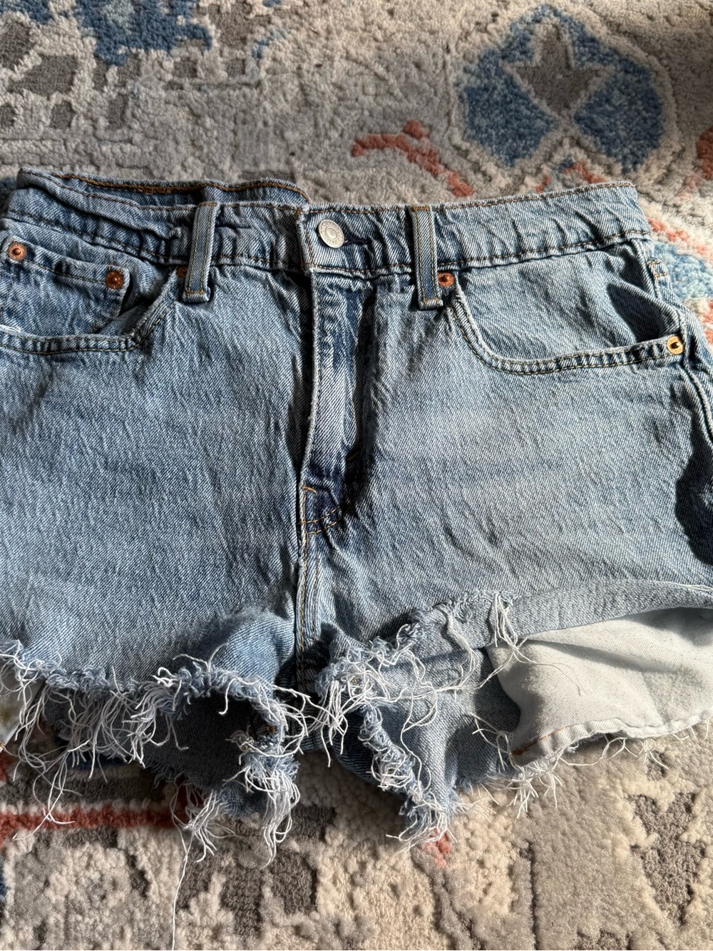 Levi’s Light Blue Frayed Denim Jean Shorts for Women